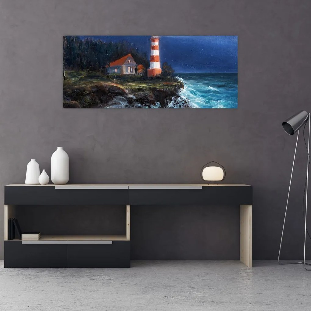 Obraz - Maják na brehu oceánu, aquarel (120x50 cm)