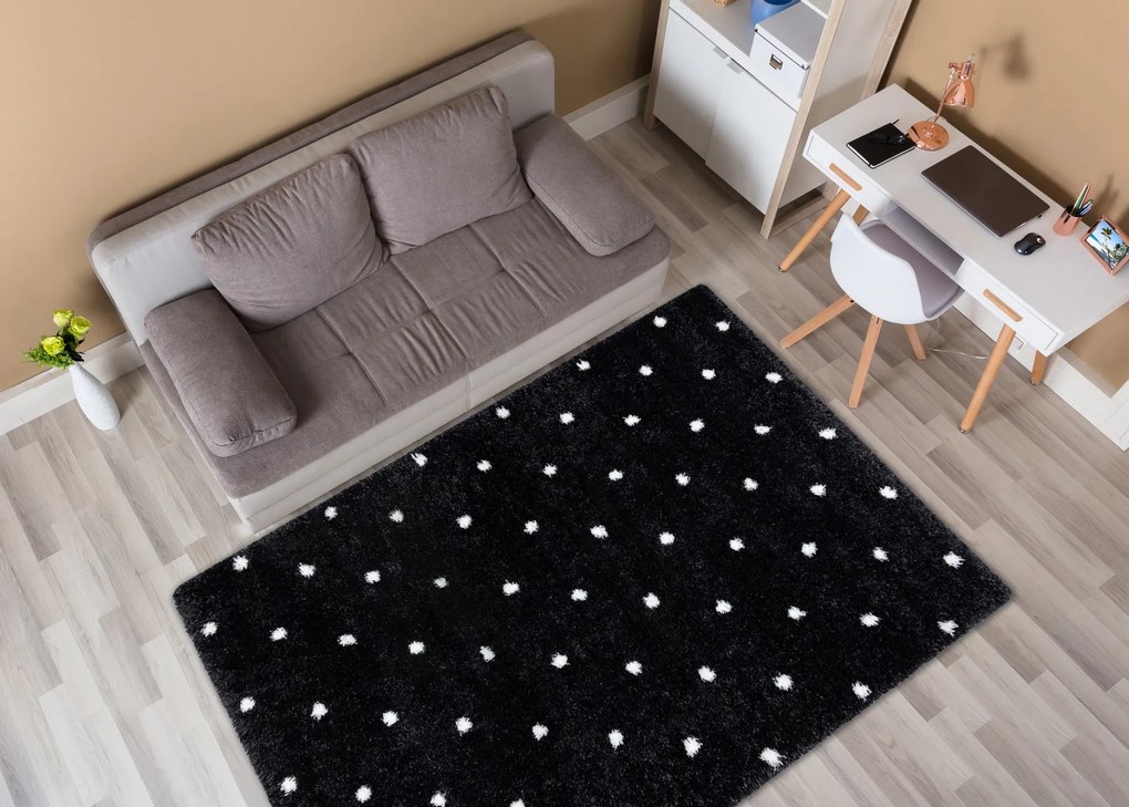 Koberec FLUFFY 2370 shaggy bodky antracit / biely