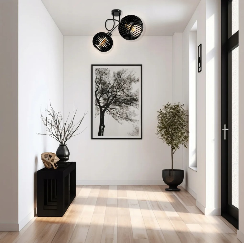 BERGE LED stropné svietidlo 2XE27, drevené, čierne