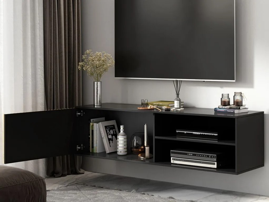 AKCIA Závesný TV stolík MEORATI 150x40 cm, čierna/dub artisan II. trieda