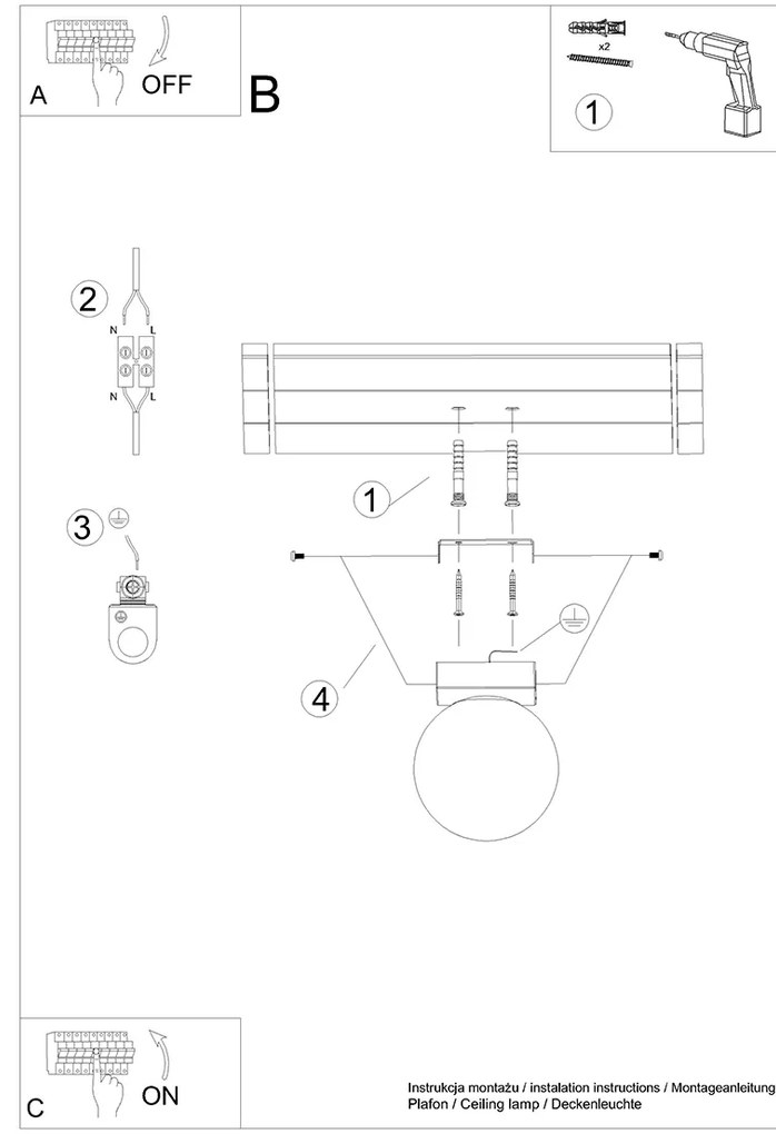 Stropné svietidlo Yoli, 1x biele sklenené tienidlo, b