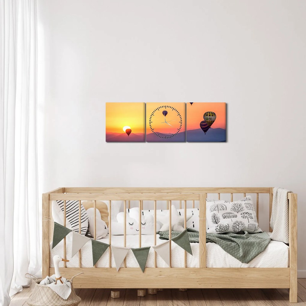 Obraz teplovzdušných balónov (s hodinami) (90x30 cm)