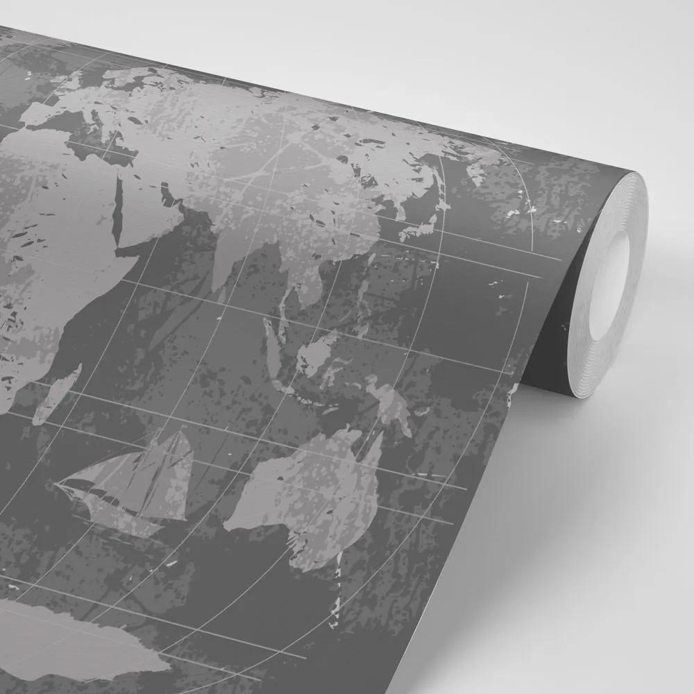 Samolepiaca tapeta rustikálna mapa sveta v čiernobielom - 300x200