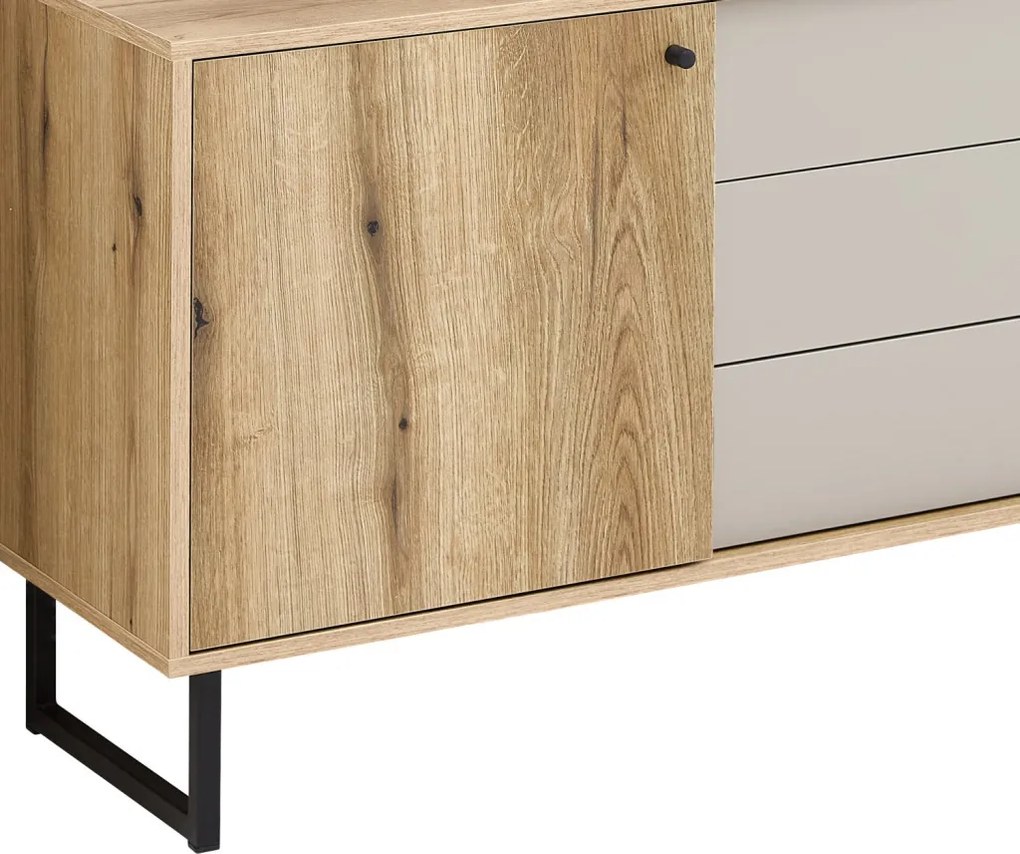 Široká TV skrinka Cube, dub evoke / pieskovo šedá