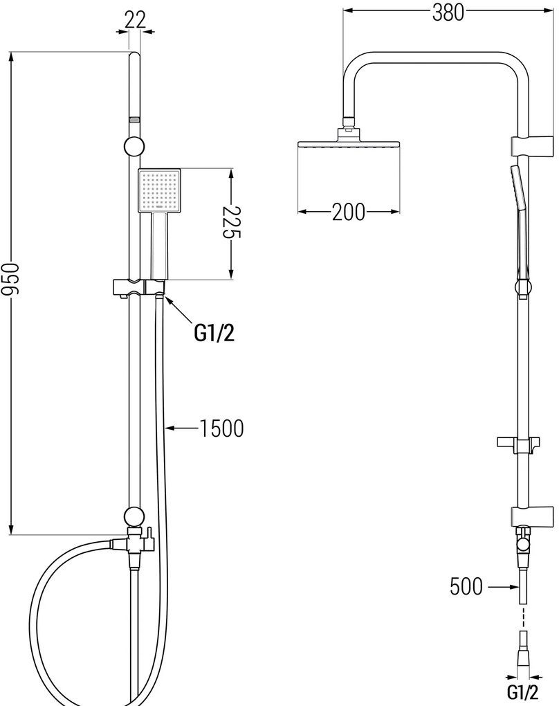 Mexen Tord vaňovo-sprchový set s dažďovou sprchou a vaňovou termostatickou batériou Nox, chrómová, 77350200-00