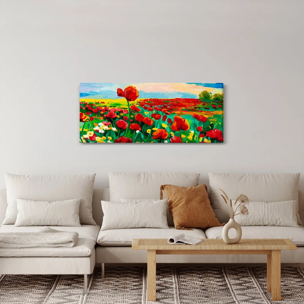 Obraz poľa s vlčími makmi (120x50 cm)