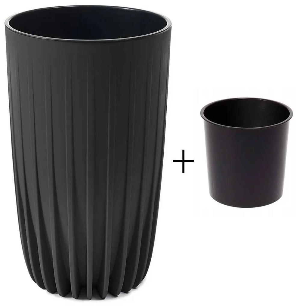 PLASTOVÝ KVETINÁČ STRIPPED ECO 42X25 CM ČIERNA