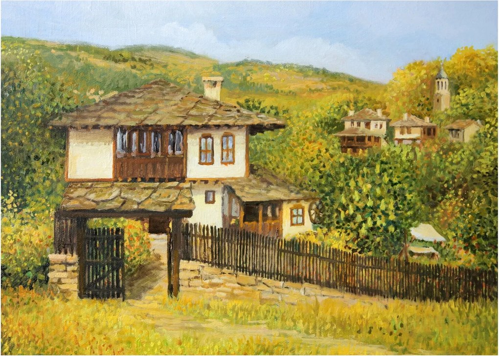 Sklenený obraz - Chalúpky v lete (70x50 cm)
