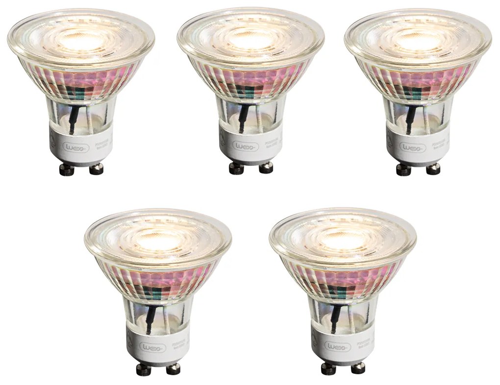 Sada 5 čírych stmievateľných LED žiaroviek GU10 50mm 4,9W 450 lm 2700K