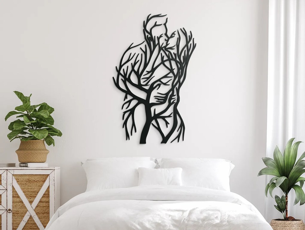 drevko Drevená dekorácia Milenci a stromy Rozmer obrazu: 44,5 x 28,5 cm, Farba dekorácie: Čierna