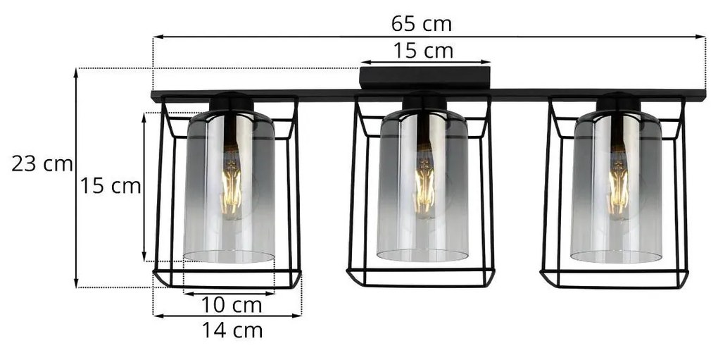 Stropné svietidlo Hella cage, 3x grafitové sklenené tienidlo v kovovom ráme