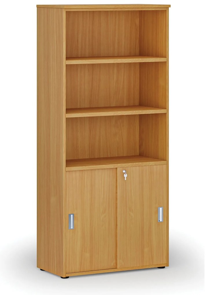 Kombinovaná kancelárska skriňa PRIMO WOOD, zasúvacie dvere na 2 poschodia, 800 x 420 x 1781 mm, buk