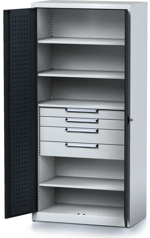 Dielenská skriňa MECHANIC, 1950x920x500 mm, 4 police, 4 zásuvky antracitové dvere