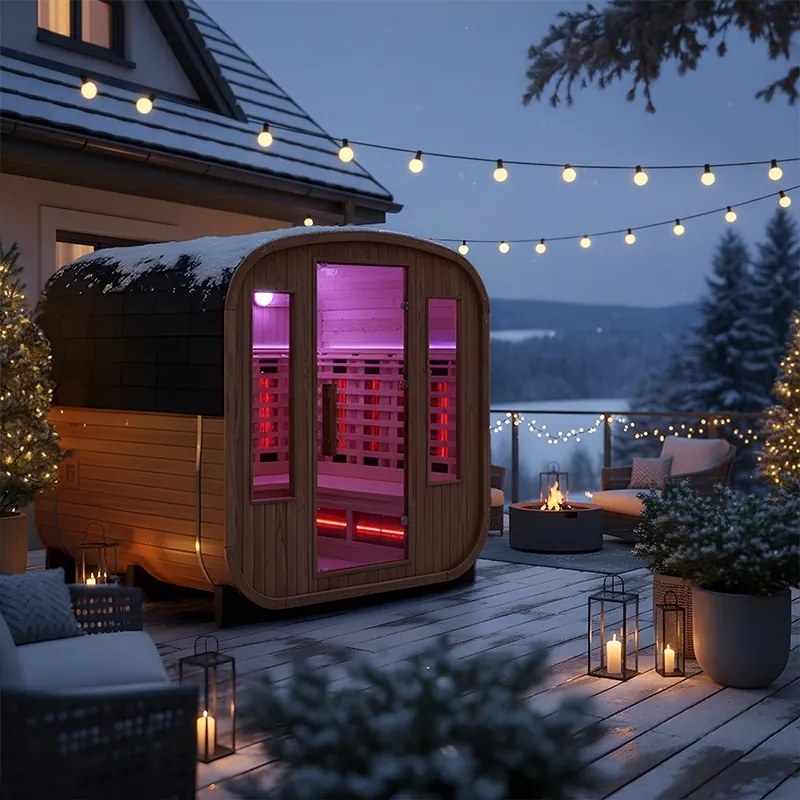 BPS-koupelny Záhradná kombinovaná sudová sauna 2v1 HYD-4767 - Infrasauna + fínska sauna 200x200, 4-6 osôb