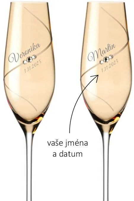 Dekorant Svadobné poháre na šampanské Silhouette City Amber s kamínky Swarovski 210ml 2KS