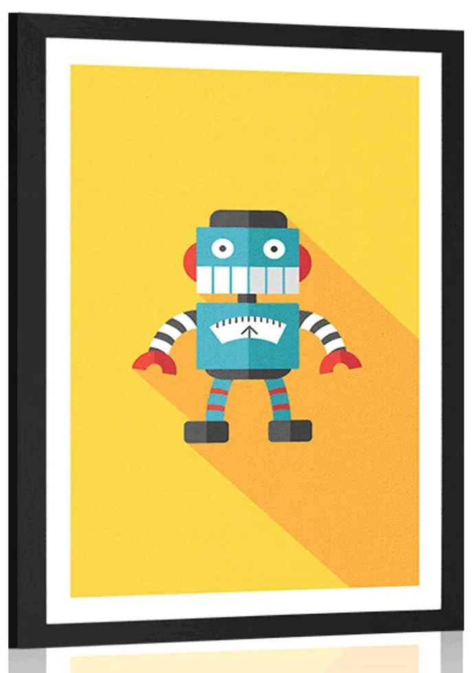 Plagát s paspartou veselý robot - 30x45 black