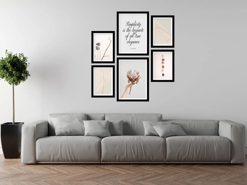 Gario Sada plagátov Simply elegance - 6 dielna Farba rámu: Zlatá, Rozmery: 85 x 92 cm