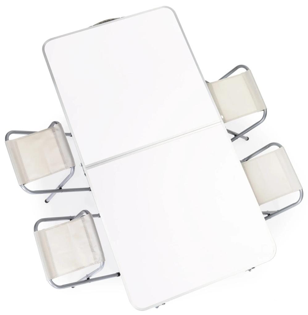ModernHome Skladací piknikový stôl so 4 stoličkami - biely