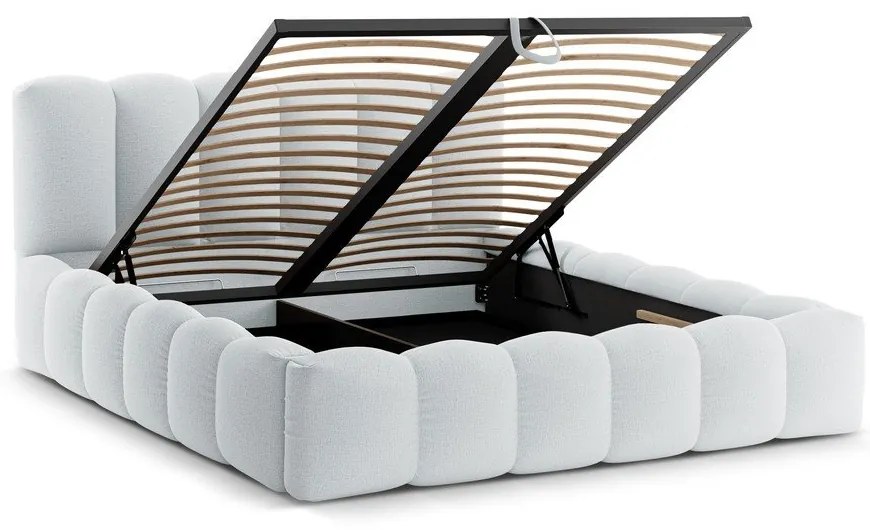 Svetlosivá čalúnená dvojlôžková posteľ s úložným priestorom s roštom 160x200 cm Lupine – Micadoni