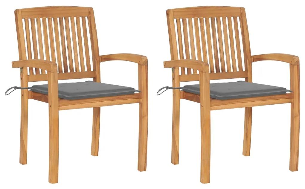 Záhradné stoličky 2 ks, sivé podložky, tíkový masív 3063253