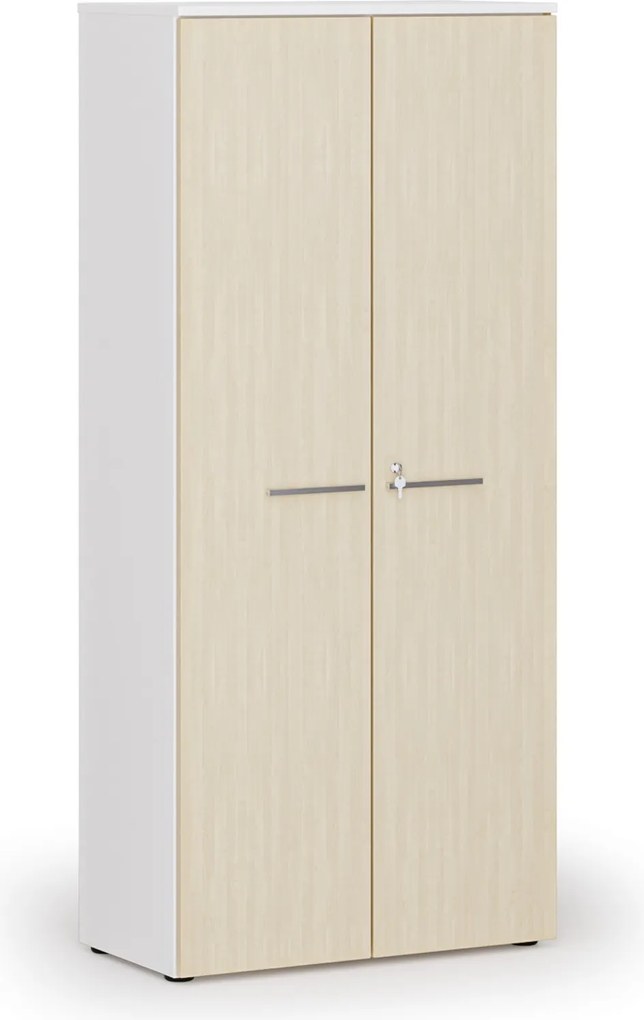 Kancelárska skriňa s dverami PRIMO WHITE, 800 x 420 x 1781 mm, biela/breza
