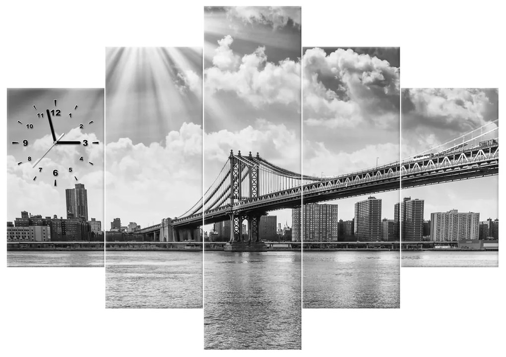 Gario Obraz s hodinami Brooklyn New York - 5 dielny Rozmery: 150 x 105 cm