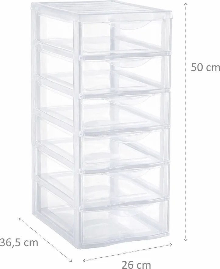 SUNDIS Úložný box s 6 zásuvkami, transparentní, ORGAMIX