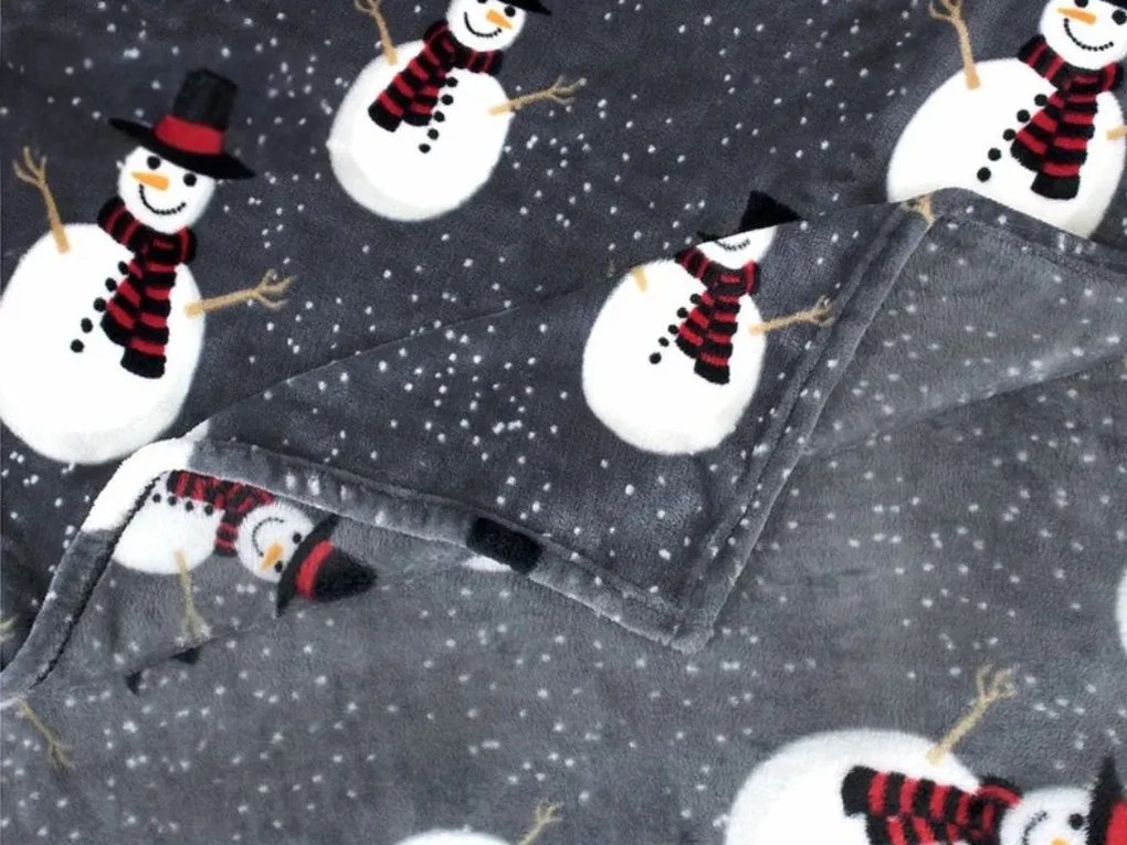 Svietiaca vianočná mikroplyšová deka SNOW BUDDY, sivá Rozmer: 150 x 200 cm