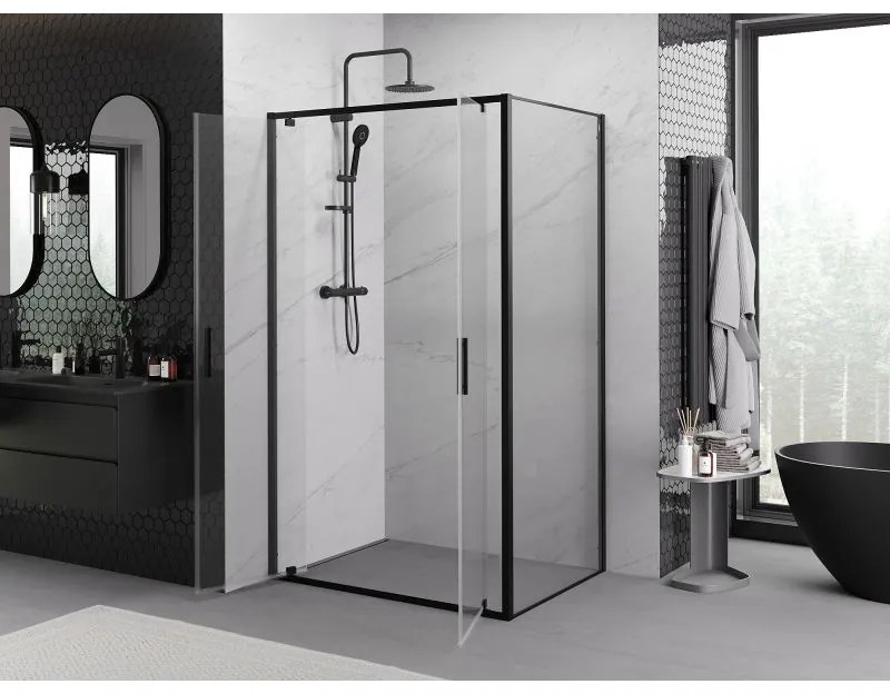 Mexen Exo, sprchovací kút s krídlovými dverami 90 x 95 cm, 6mm číre sklo, čierny profil, 8182-090-095-70-00