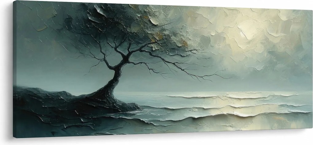Obraz - Olejomaľba stromu s oceánom (120x50 cm)