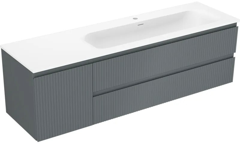 Mexen Rivel, kúpeľňová skrinka 160 cm s pravým umývadlom Vela, 2S, 1D, drážkovaná, grafitová/biela matná, 91A23-16047-3-BBFFF66-W23P01