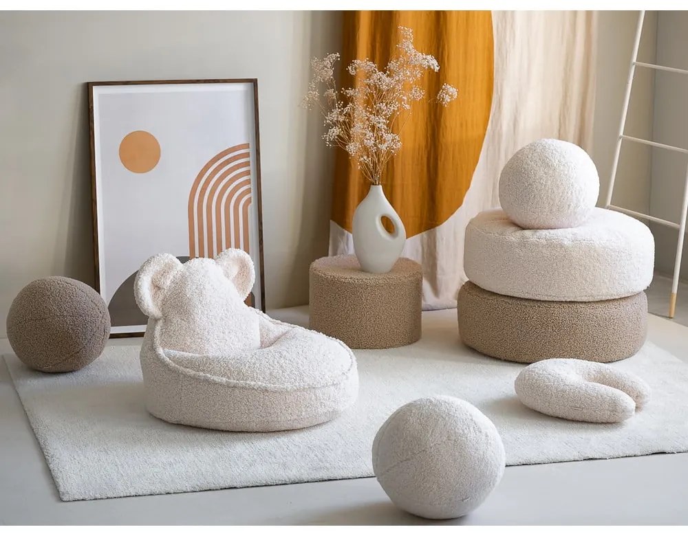 Krémový detský sedací vak z textílie buklé Bear – Wigiwama