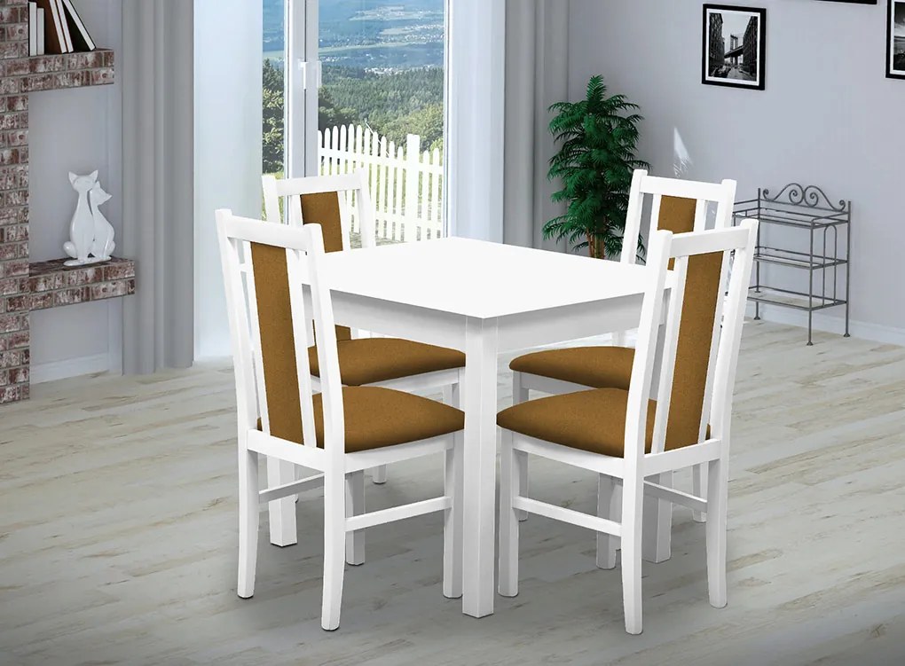 Nabytekmorava Jedálenský set Brooklyn pre 4 osoby, stôl 90x90 cm farba lamina: biela/dub sonoma, čalúnenie vo farbe: Kohútia stopa čiernobiela
