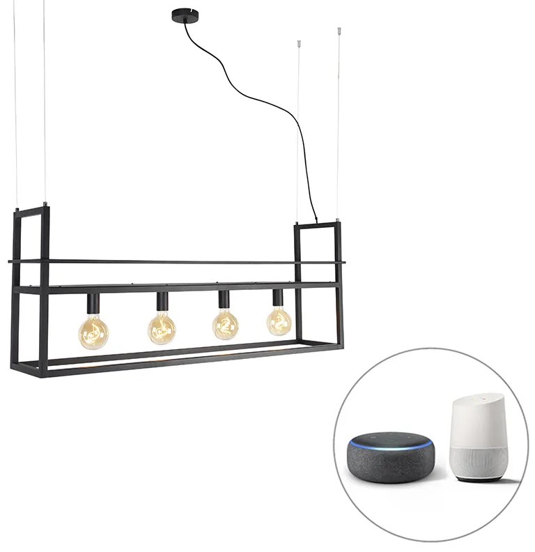 Inteligentné závesné svietidlo čierne s poličkou Veľké 4-žiarovkové vrátane Wifi G95 - Cage Rack