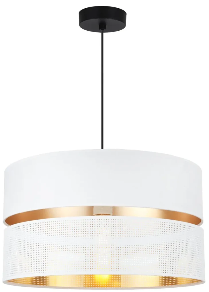 Závesné svietidlo Asti, 1x PVC/biele textilné tienidlo, (fi 40cm), g, b