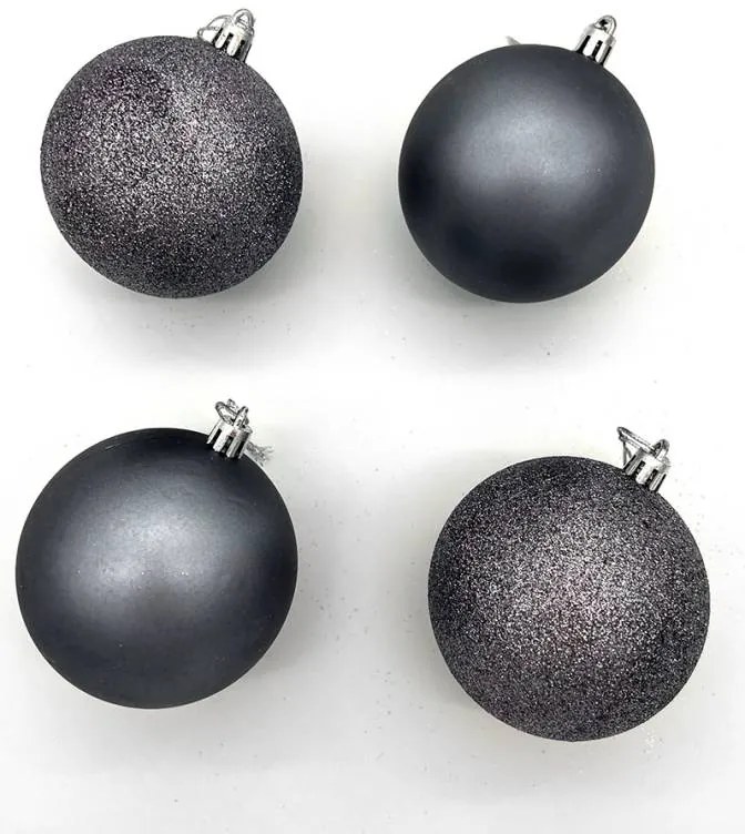 DECOLED Vánoční ozdoby - sada plastových koulí, 24 ks., prům. 6 cm, tmavě stříbrná, 12 x glitter, 12 x matná