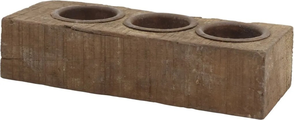 Svietnik Grimaud z recyklovaného dreva s 3 držiakmi na sviečku – 18*6*6 cm