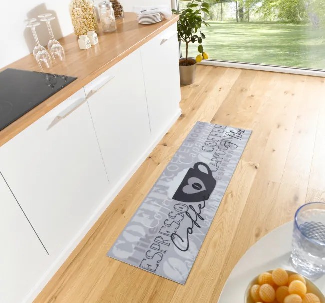 Koberec / Behúň Hanse Home Cook & Clean I Like Espresso sivý / čierny / biely