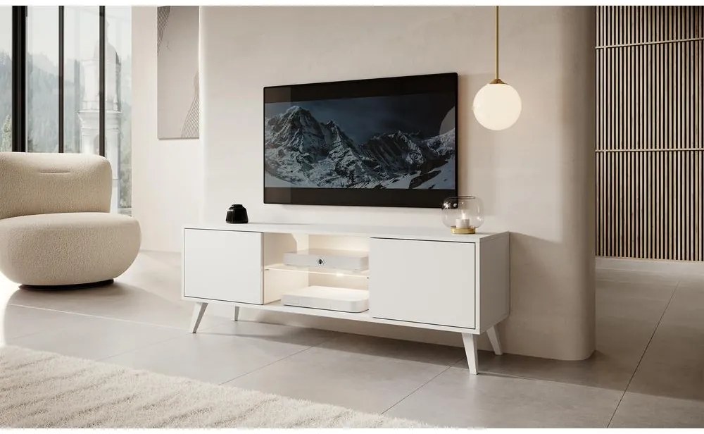 TV skrinka/stolík Savoi II (s osvetlením) (biela). Akcia -19%. Vlastná spoľahlivá doprava až k Vám domov. 1099032