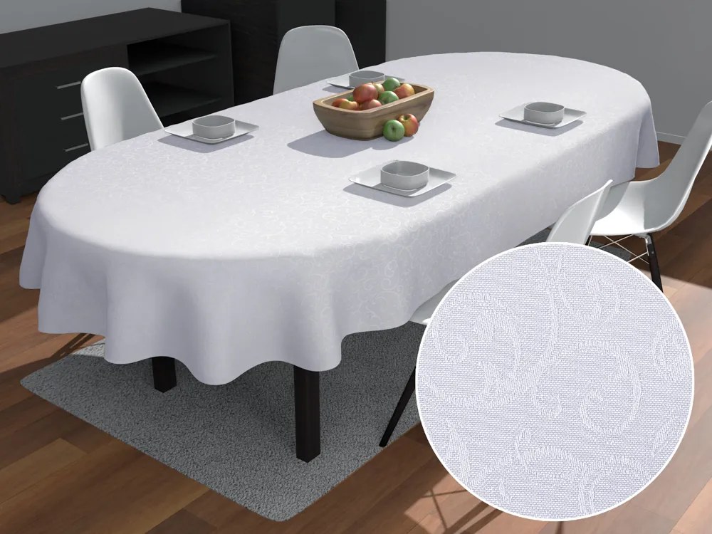 Biante Teflónový oválny obrus TF-078 Ornamenty - studená biela 60x100 cm