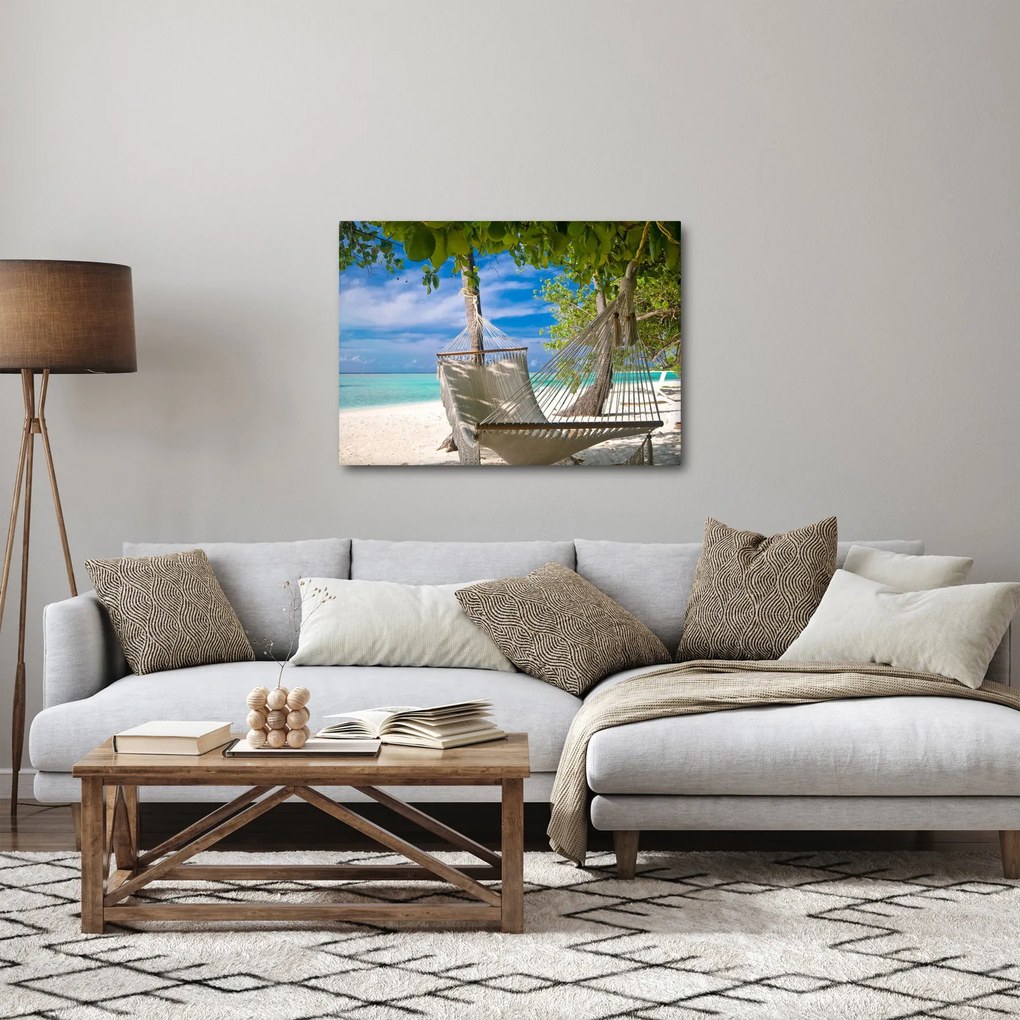 Obraz - Hojdacia sieť na pláži (70x50 cm)