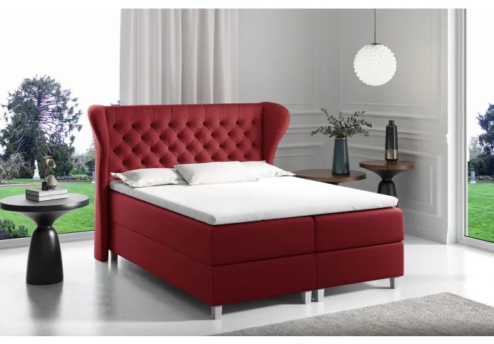 Boxspringová posteľ s prešívaným čelom 180x200 JUTTA - červená + topper ZDARMA
