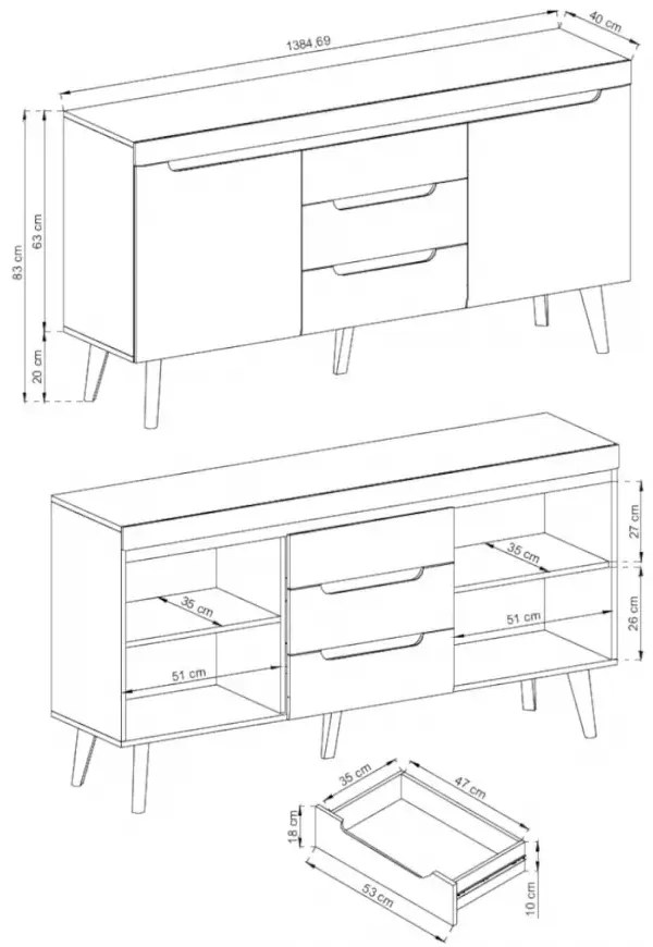 Komoda Nordi 160 cm so zásuvkami biela/dub Riviéra