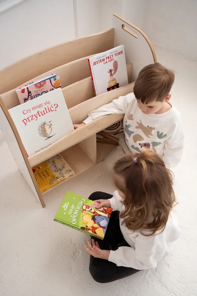 Dětský montessori regál s knihovnou, bílý - 74 x 75 cm