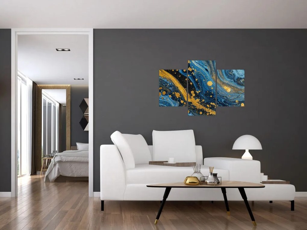 Obraz - Modrá abstrakcia so zlatom (90x60 cm)