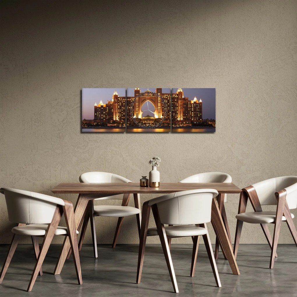 Obraz stavby v Dubaji (s hodinami) (90x30 cm)