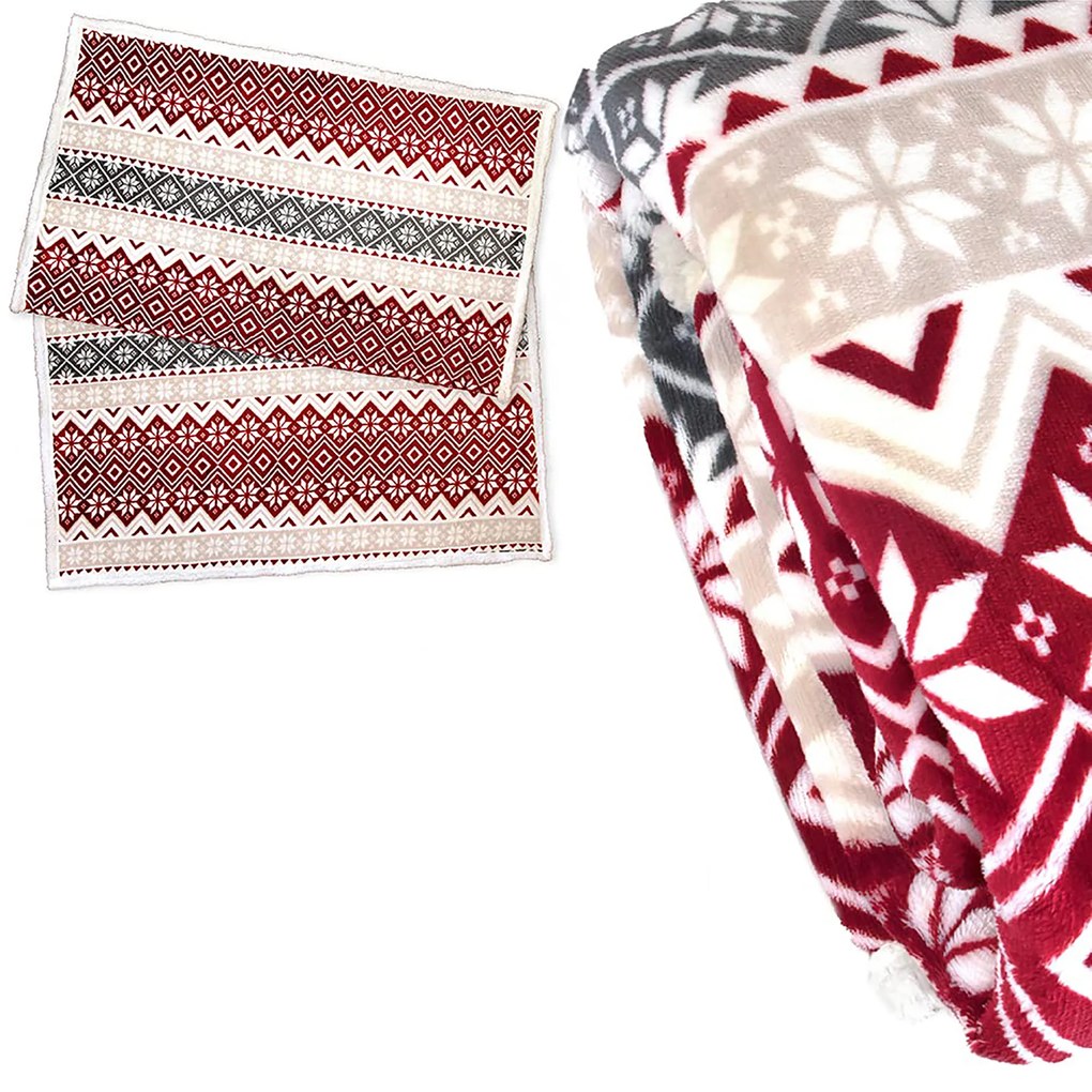 Vianočná červeno-biela baránková deka z mikroplyšu MERRY HUG Rozmer: 200 x 220 cm