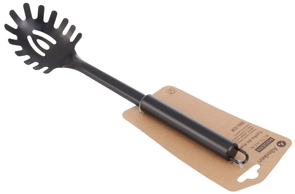 Oceľová naberačka na cestoviny MODERN KITCHEN 30x6,5 cm čierna