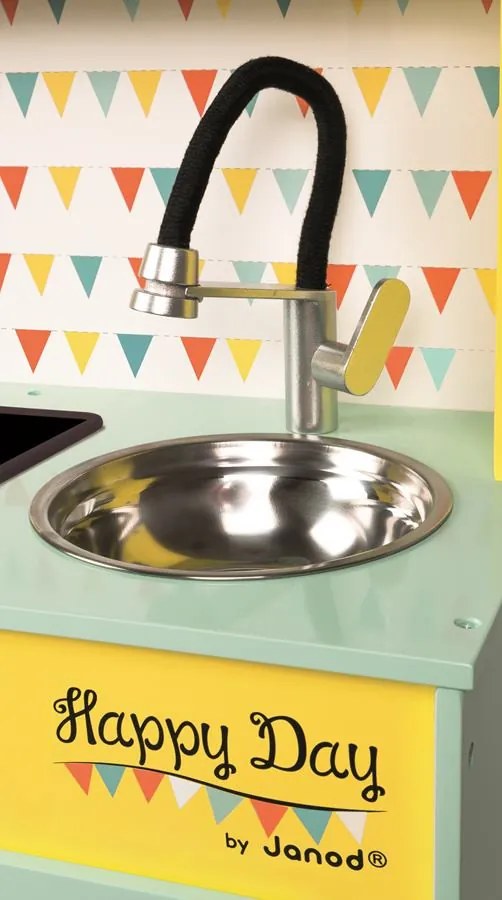 Veľká drevená kuchynka Happy Day žltá zelená