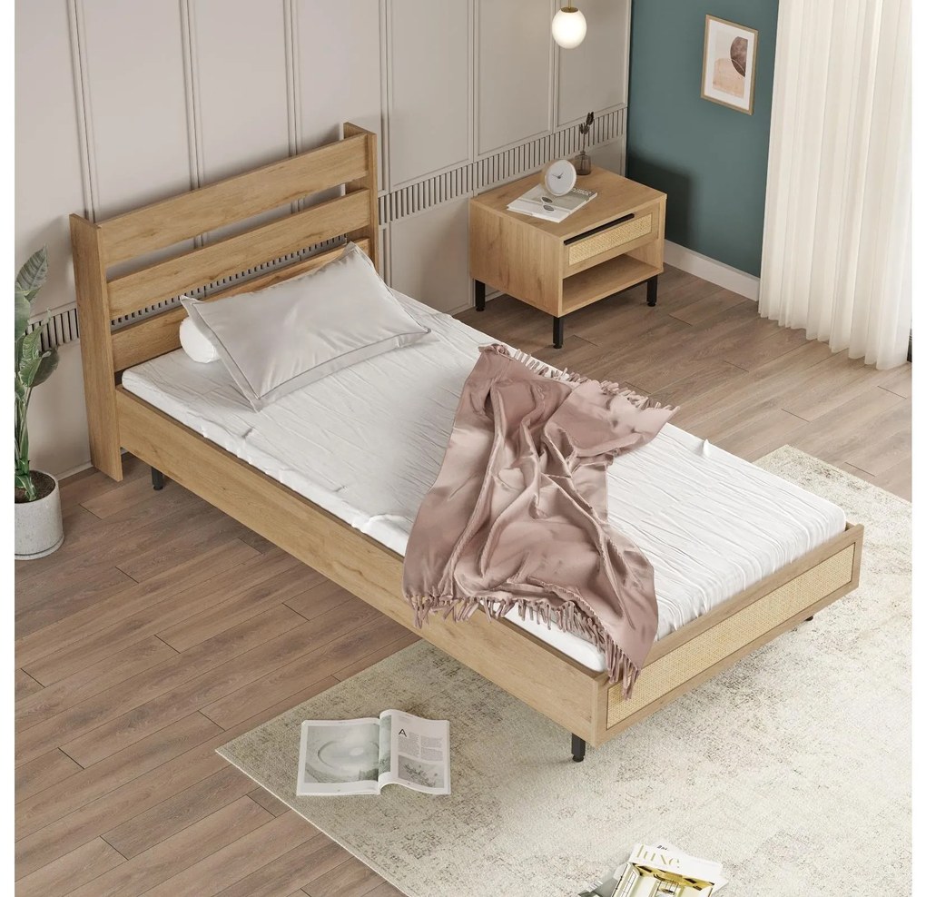 Jednolôžková posteľ 100 cm Otto 13 (bez roštu) (orech + dub + čierna). Akcia -18%. Vlastná spoľahlivá doprava až k Vám domov. 1106431